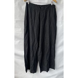 Flax Womens M  100%  LINEN Lagenlook black Elastic Waist Wide Leg Pants